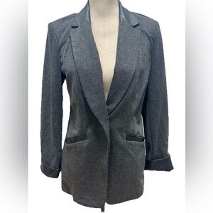Susan Grazer Grey Blazer Jacket 4 vegan Black Trim Career Classic Business Cas